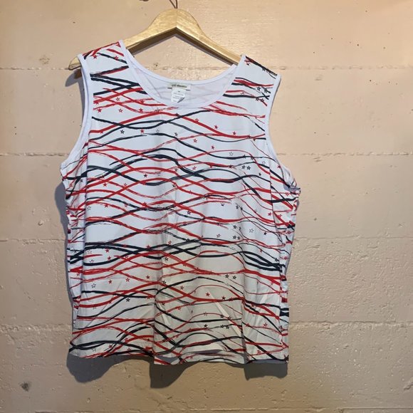 Sleeveless tank top - White with red and blue wavy line pattern 3XL - Picture 2 of 5